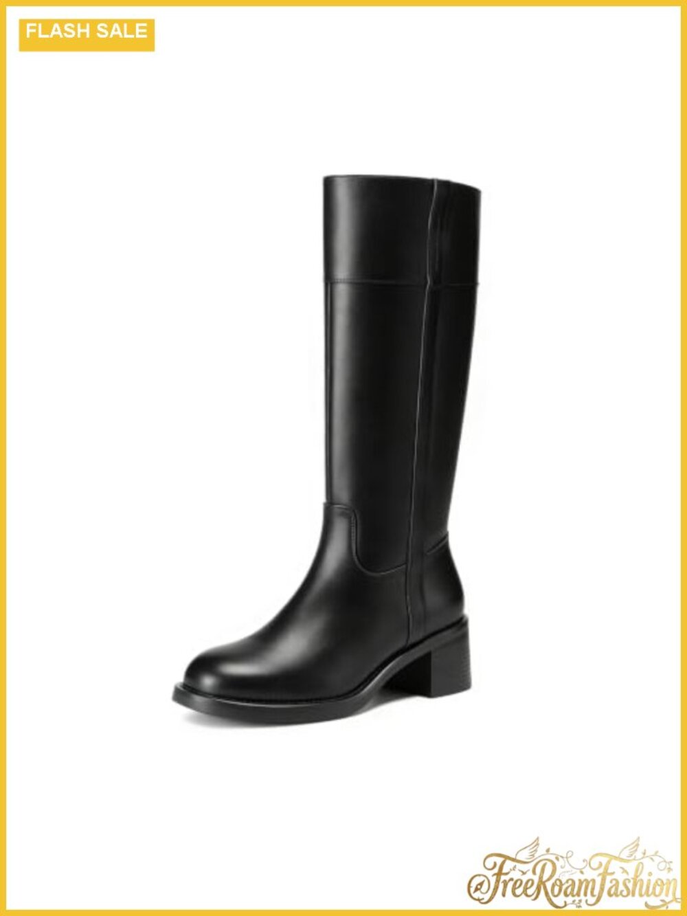 Women Knee High Platform Block Heel Tall Boots Faux Leather Side Zip Wide Calf